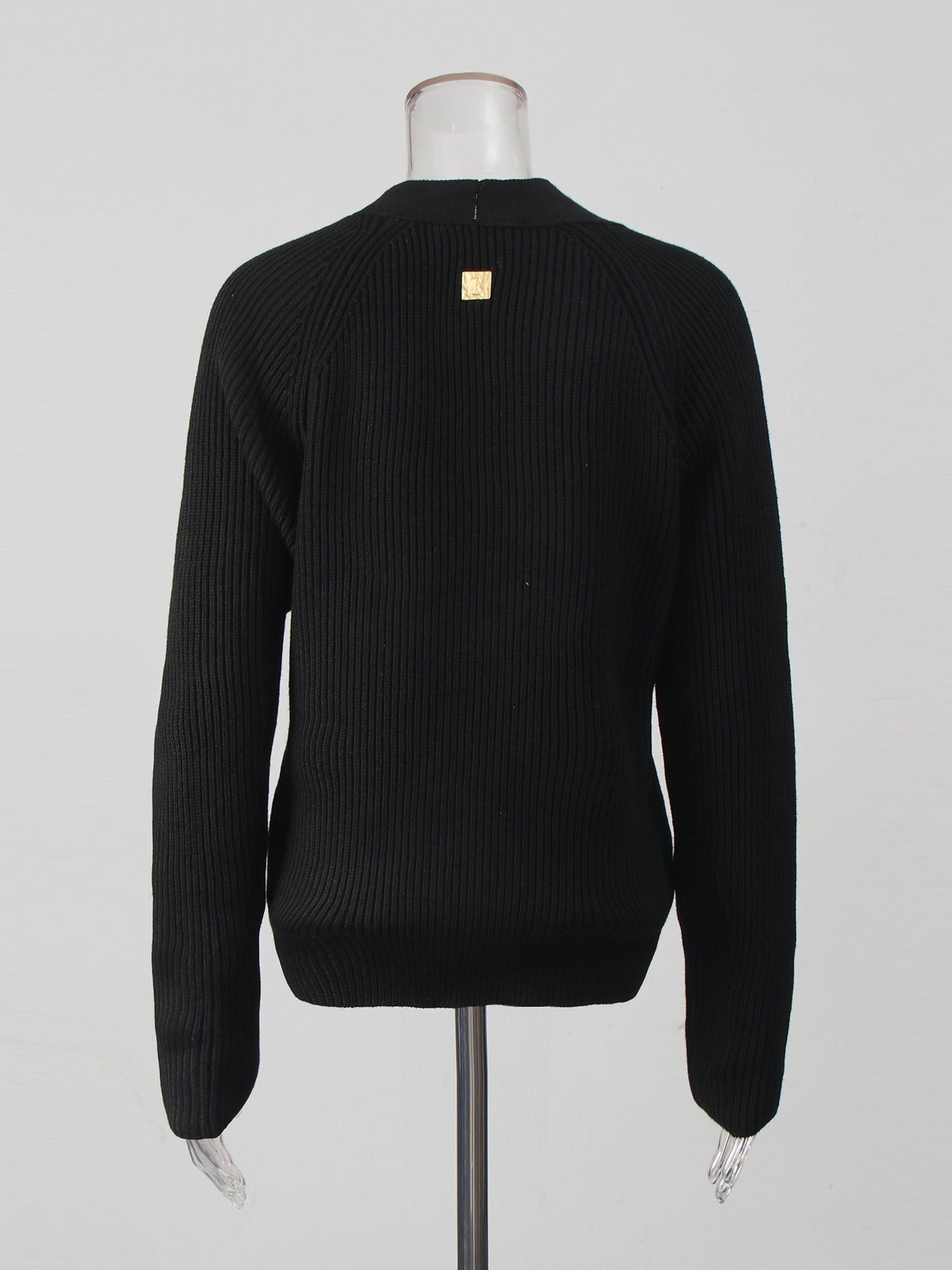 Black Ribbed Cardigan with Ornate Gold Buttons - SISPELL