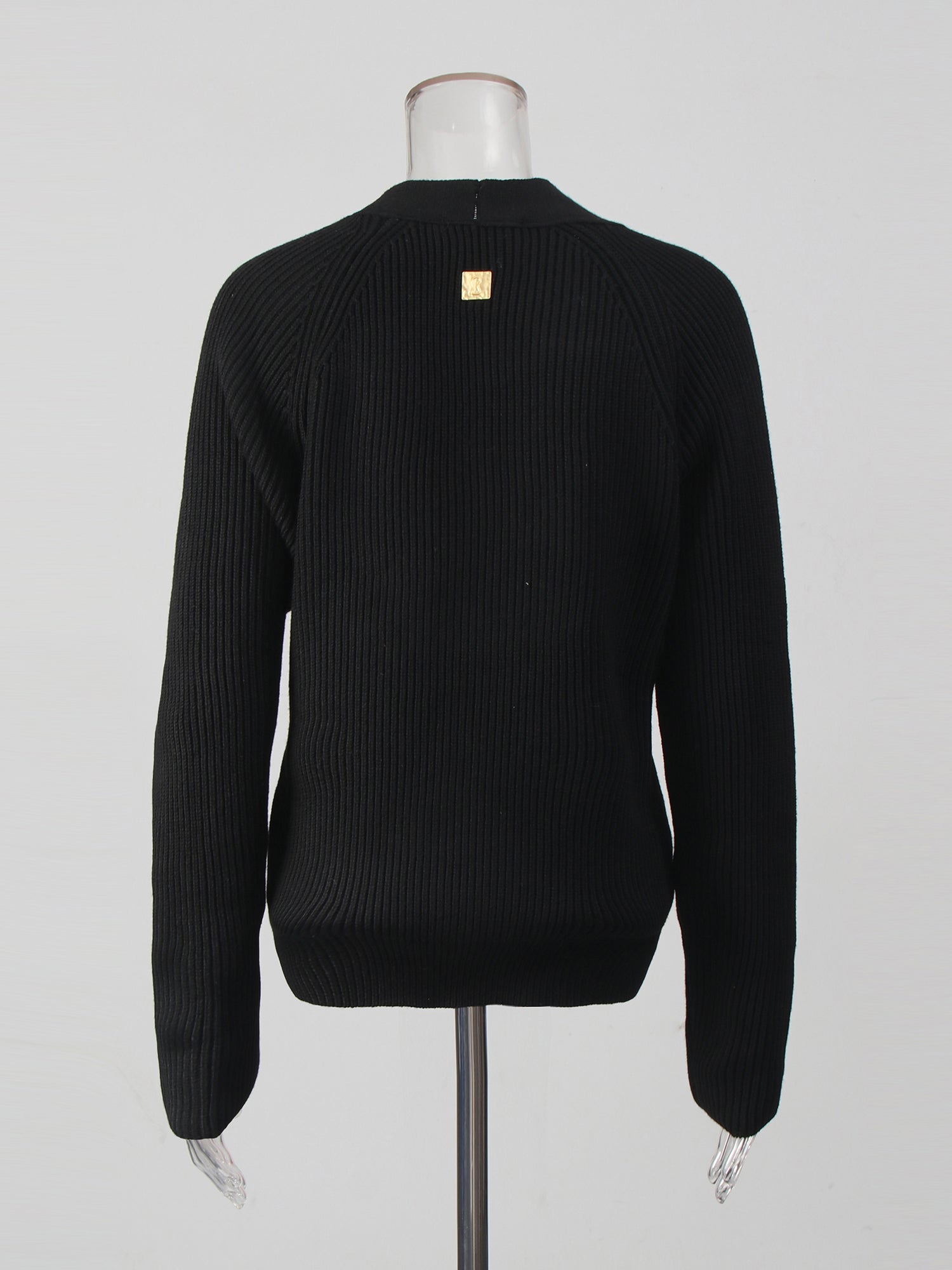 Black Ribbed Cardigan with Ornate Gold Buttons - SISPELL