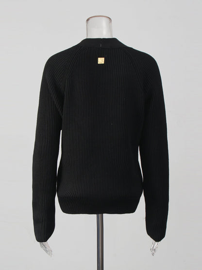 Black Ribbed Cardigan with Ornate Gold Buttons - SISPELL