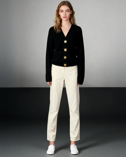 Black Ribbed Cardigan with Ornate Gold Buttons - SISPELL