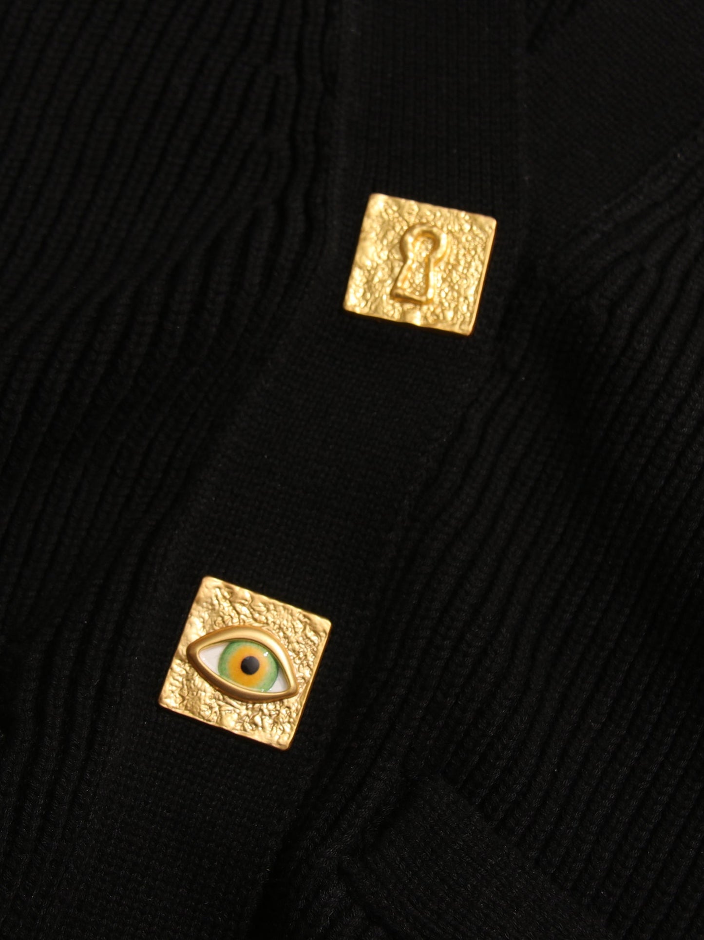 Black Ribbed Cardigan with Ornate Gold Buttons - SISPELL