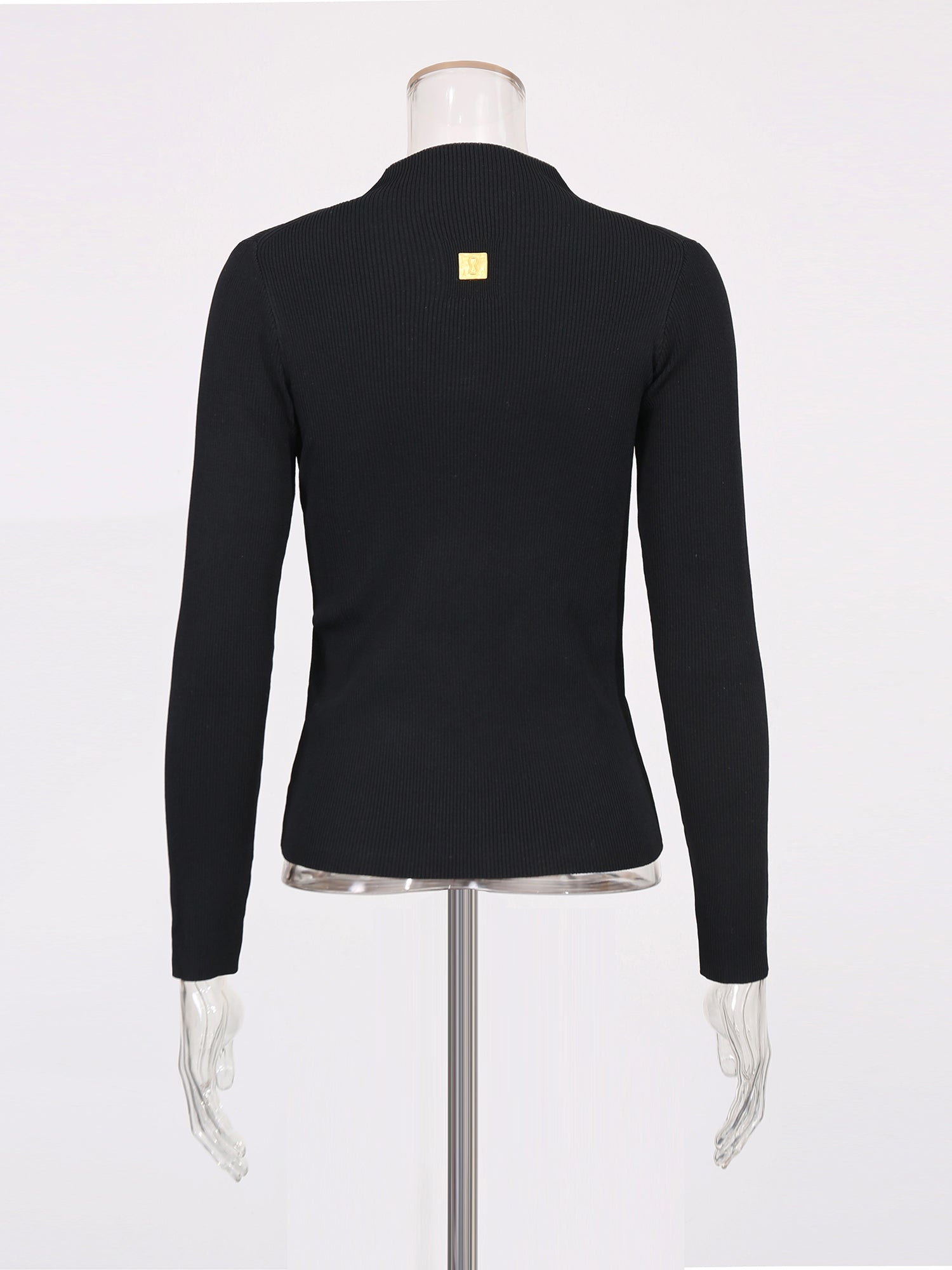 Black Ribbed Sweater with Gold Keyhole Embellishment - SISPELL