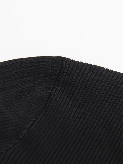 Black Ribbed Sweater with Gold Keyhole Embellishment - SISPELL