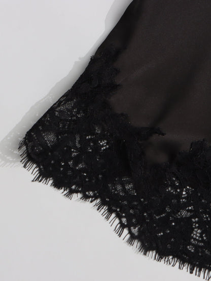 Black Satin Maxi Skirt with Black Lace - SISPELL