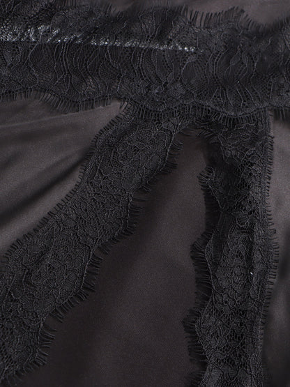 Black Satin Maxi Skirt with Black Lace - SISPELL