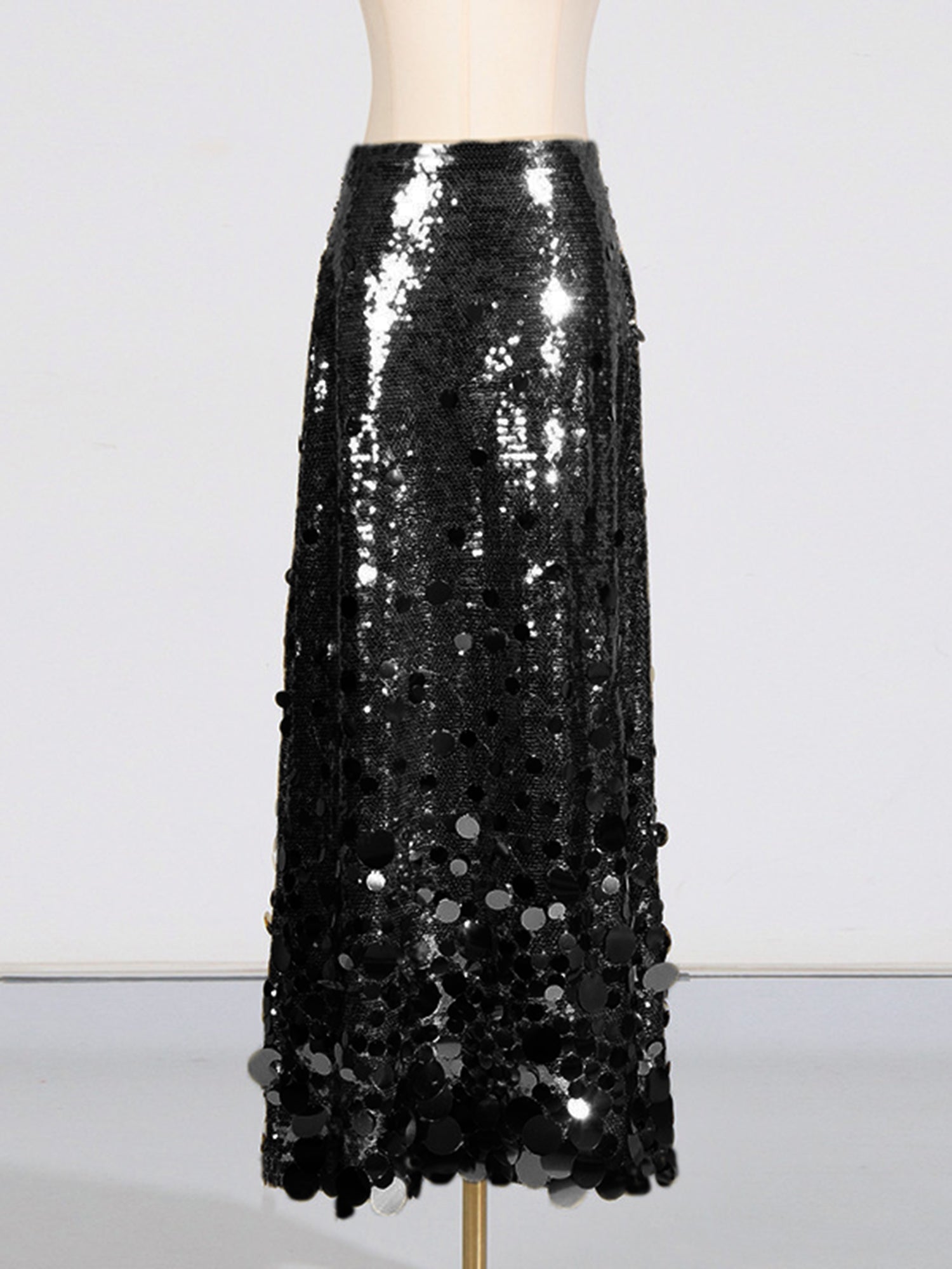 Black Sequin Maxi Skirt with Glitter - SISPELL