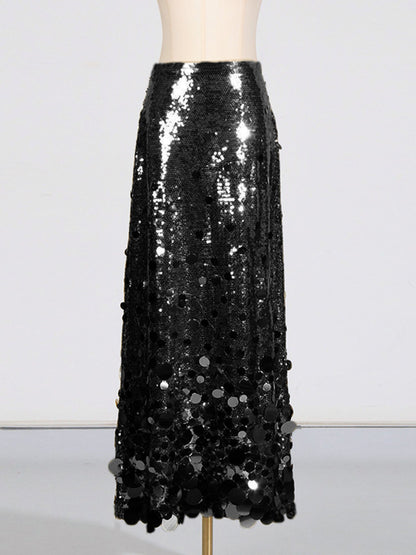 Black Sequin Maxi Skirt with Glitter - SISPELL