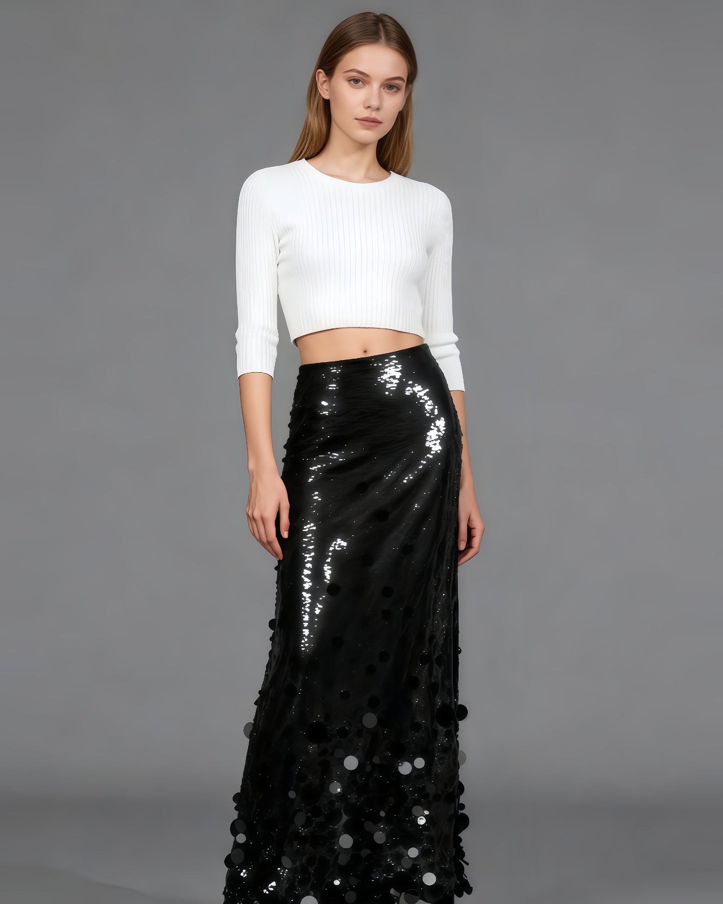 Black Sequin Maxi Skirt with Glitter - SISPELL