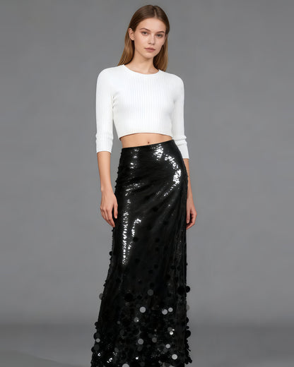 Black Sequin Maxi Skirt with Glitter - SISPELL