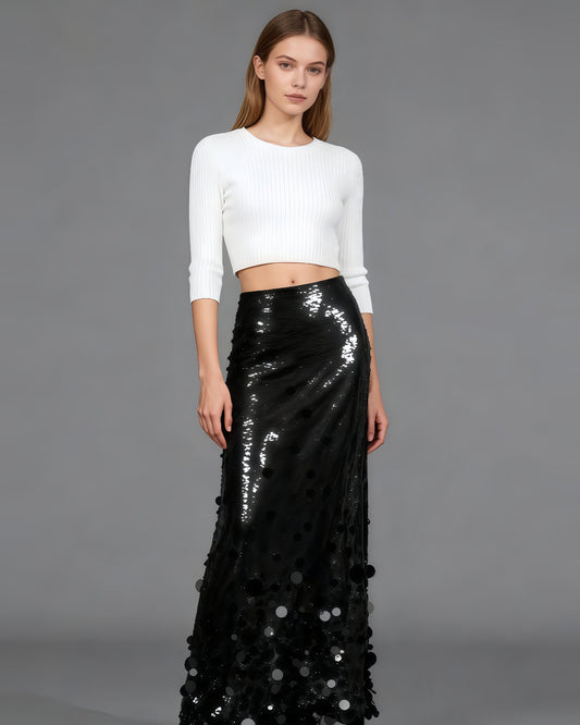 Black Sequin Maxi Skirt with Glitter - SISPELL