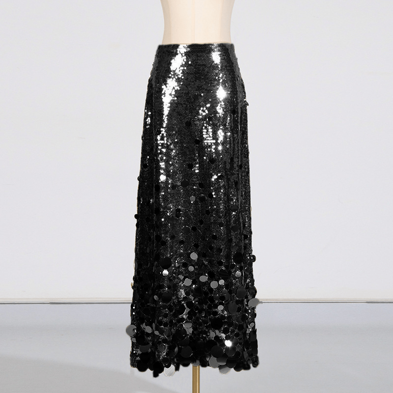 Black Sequin Maxi Skirt with Glitter - SISPELL