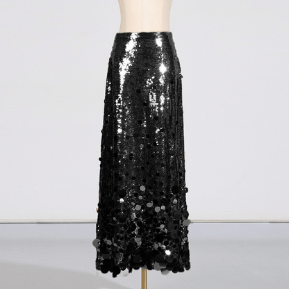 Black Sequin Maxi Skirt with Glitter - SISPELL