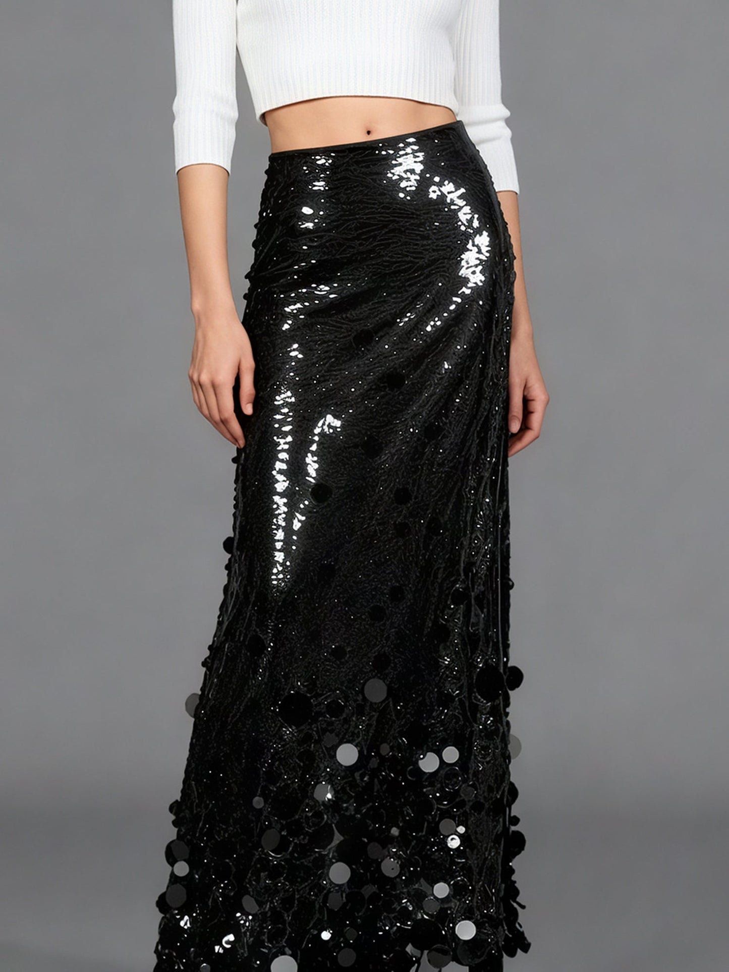 Black Sequin Maxi Skirt with Glitter - SISPELL