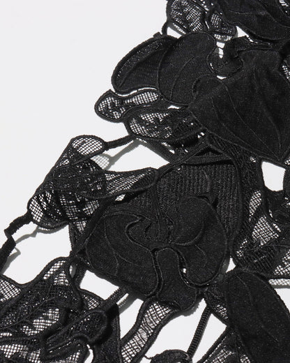 Black Sheer Lace Floral Midi Skirt - SISPELL