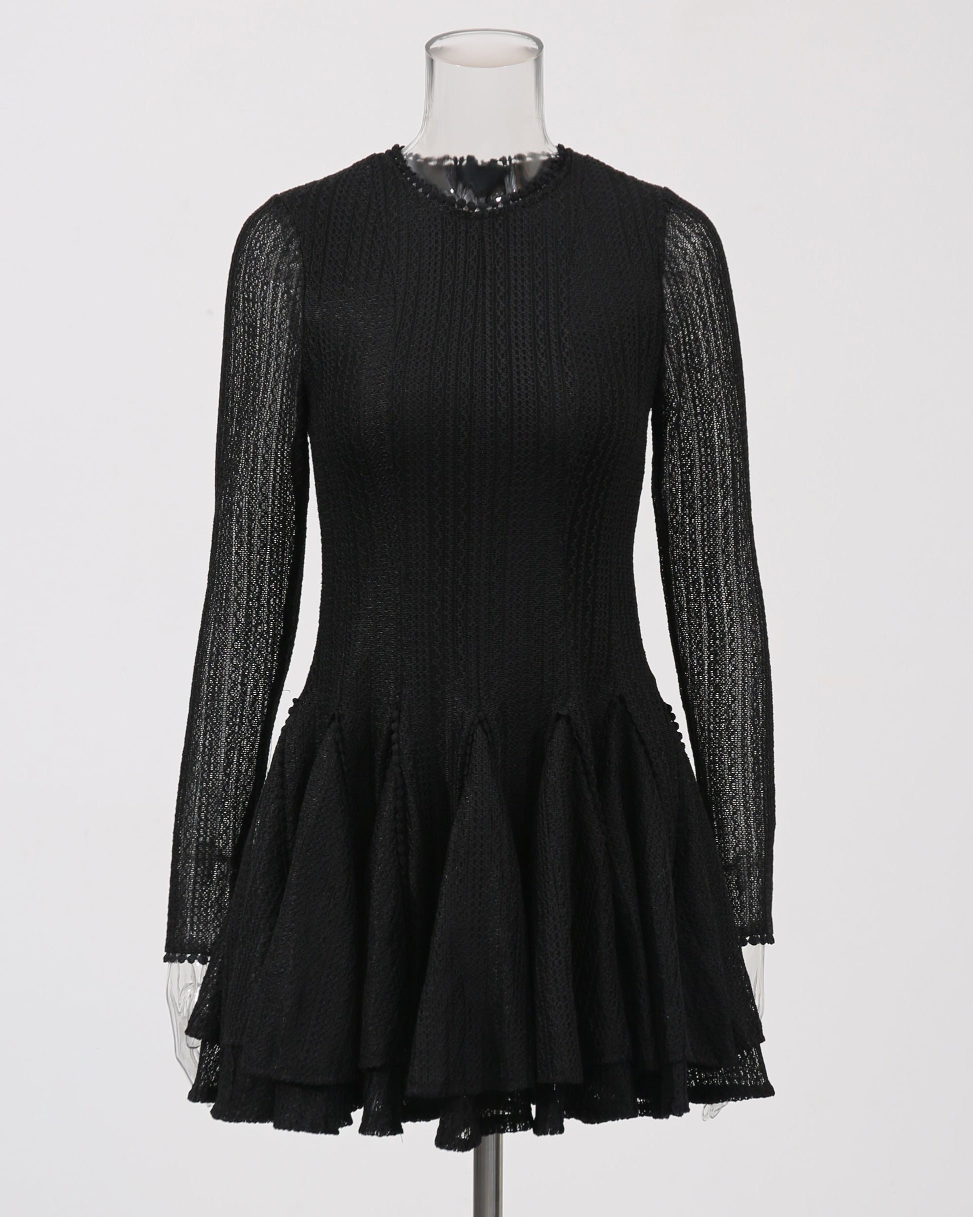 Black Sheer - Sleeve Ruffled Mini Dress - SISPELL