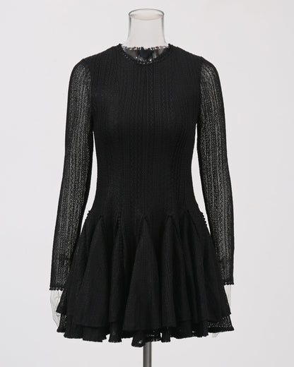 Black Sheer - Sleeve Ruffled Mini Dress - SISPELL