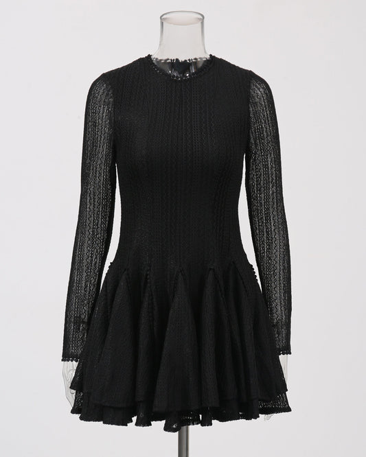 Black Sheer - Sleeve Ruffled Mini Dress - SISPELL