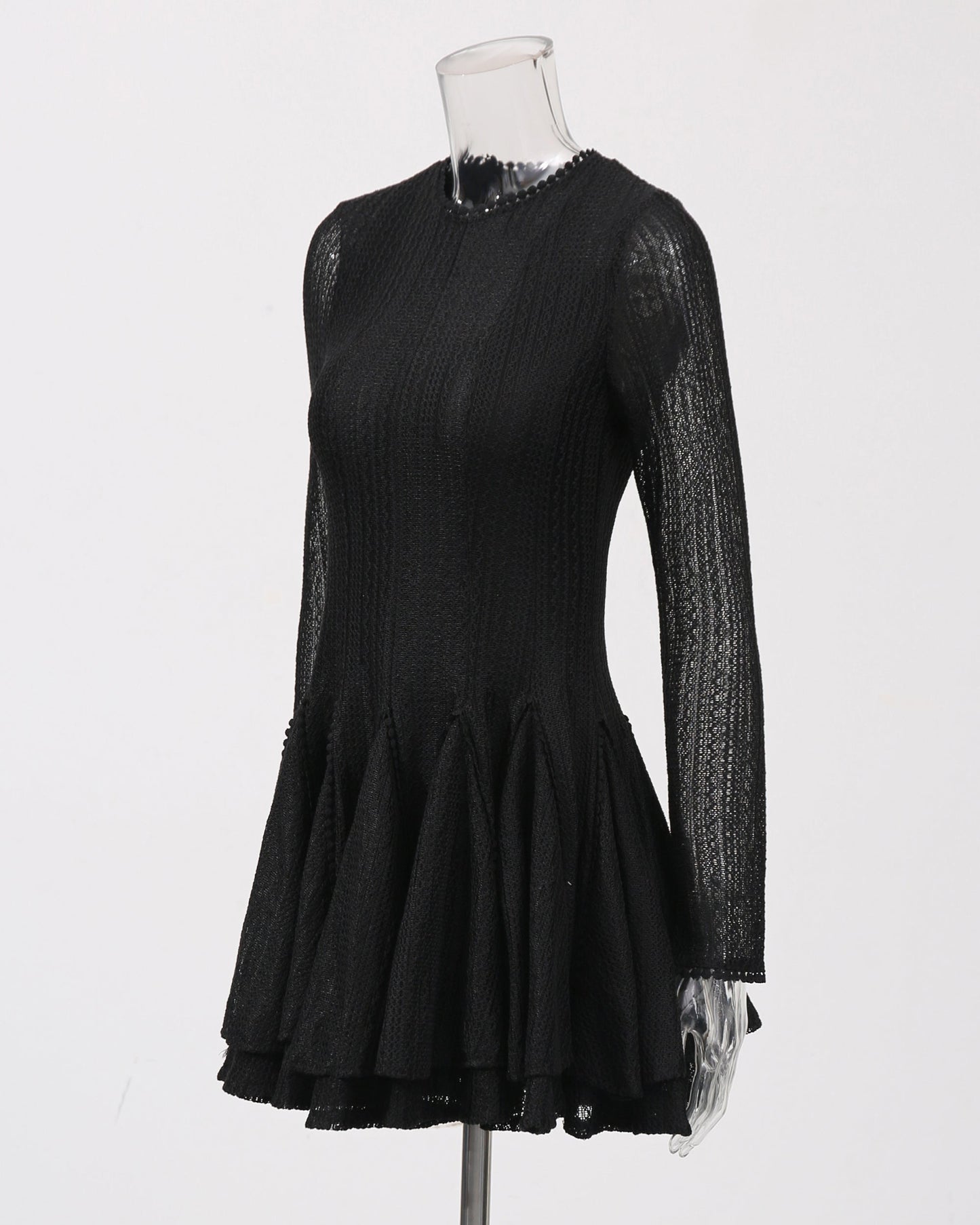 Black Sheer - Sleeve Ruffled Mini Dress - SISPELL
