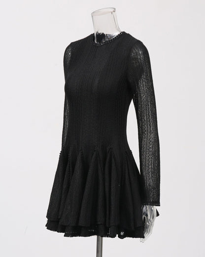 Black Sheer - Sleeve Ruffled Mini Dress - SISPELL