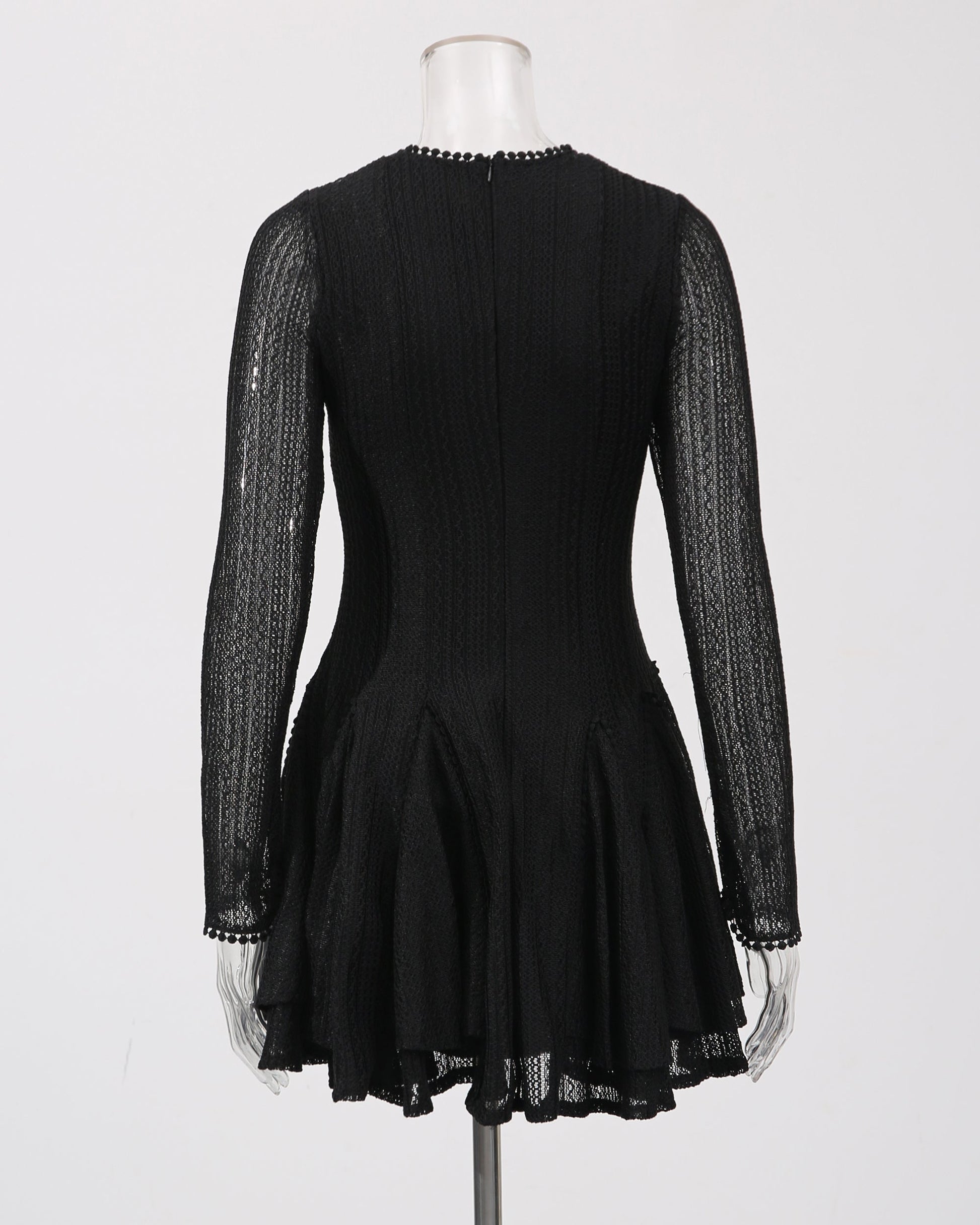 Black Sheer - Sleeve Ruffled Mini Dress - SISPELL