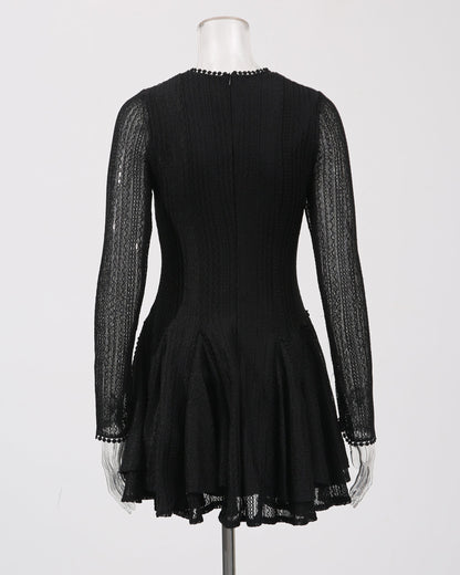 Black Sheer - Sleeve Ruffled Mini Dress - SISPELL