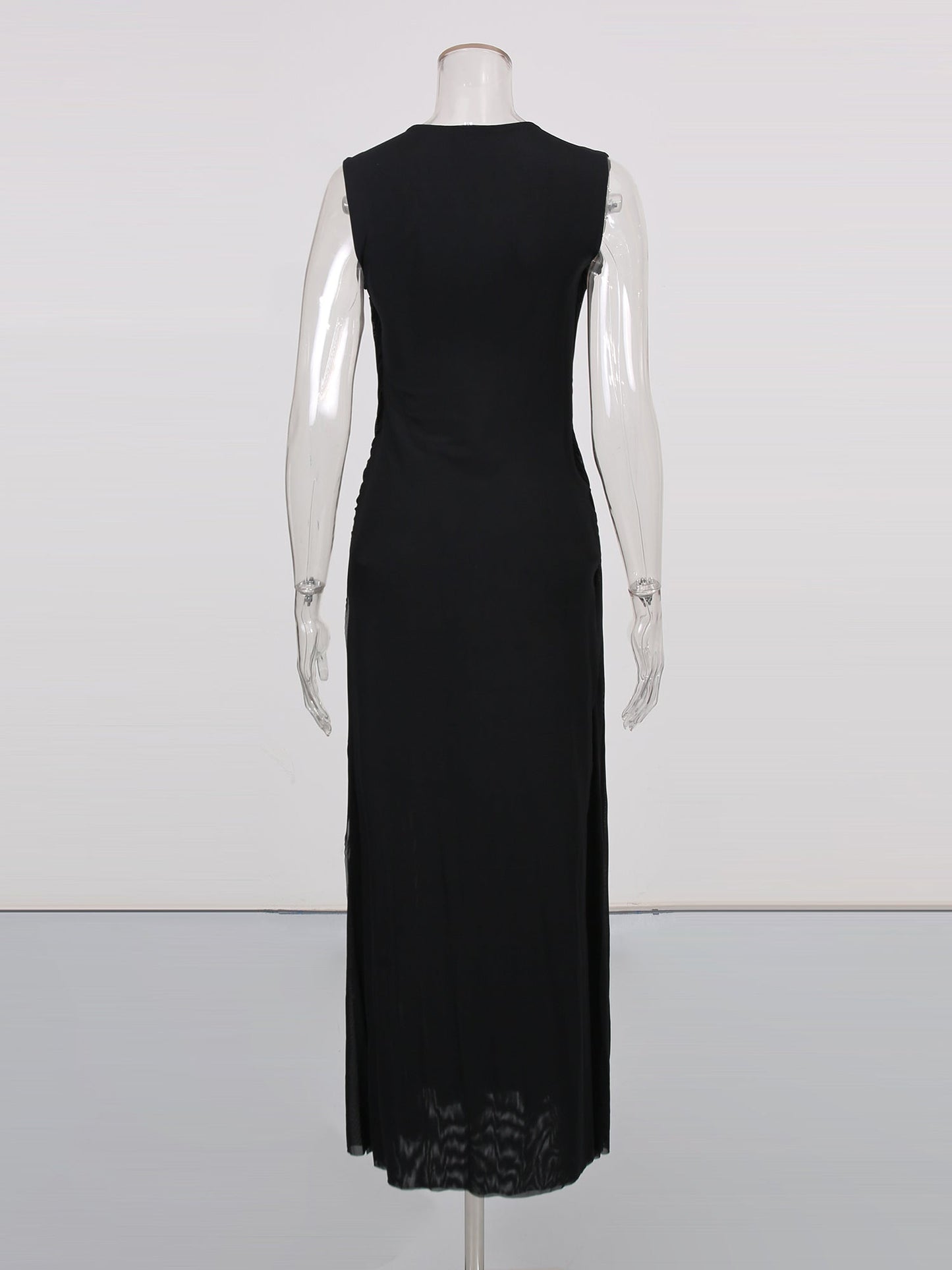 Black Sleeveless Knotted Ruched Maxi Dress - SISPELL