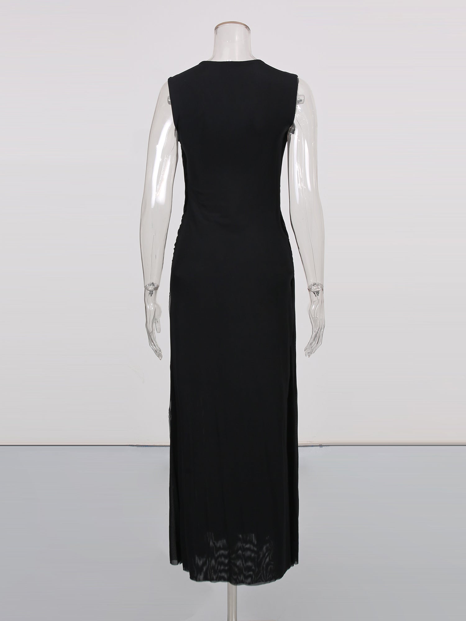 Black Sleeveless Knotted Ruched Maxi Dress - SISPELL