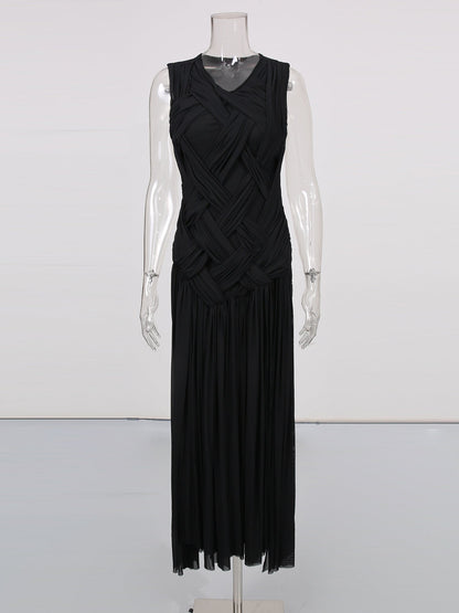 Black Sleeveless Knotted Ruched Maxi Dress - SISPELL