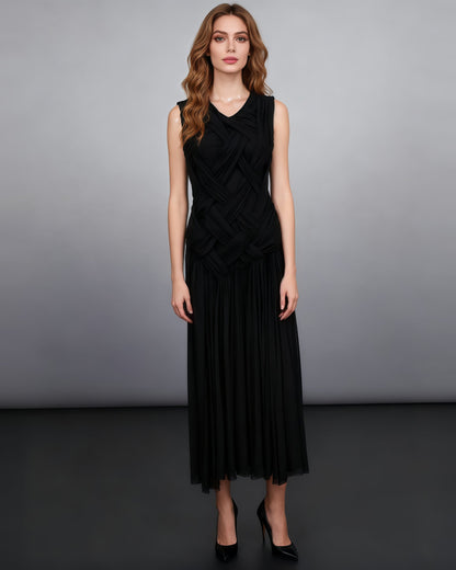 Black Sleeveless Knotted Ruched Maxi Dress - SISPELL