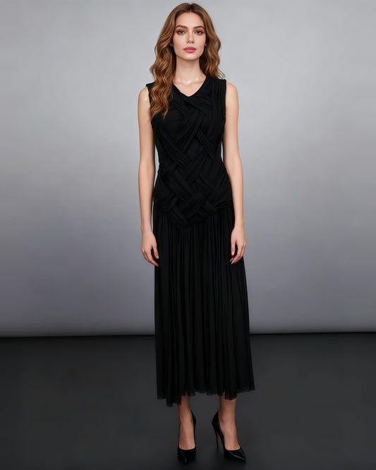 Black Sleeveless Knotted Ruched Maxi Dress - SISPELL