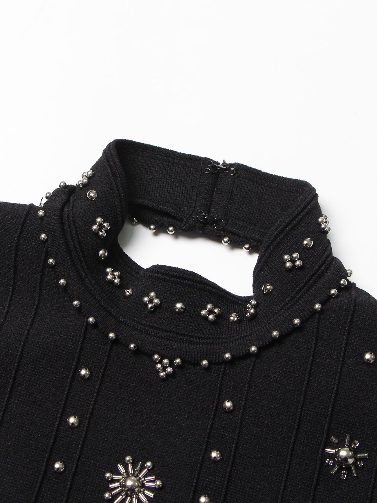 Black Sleeveless Midi Dress with Beaded & Studded Details - SISPELL