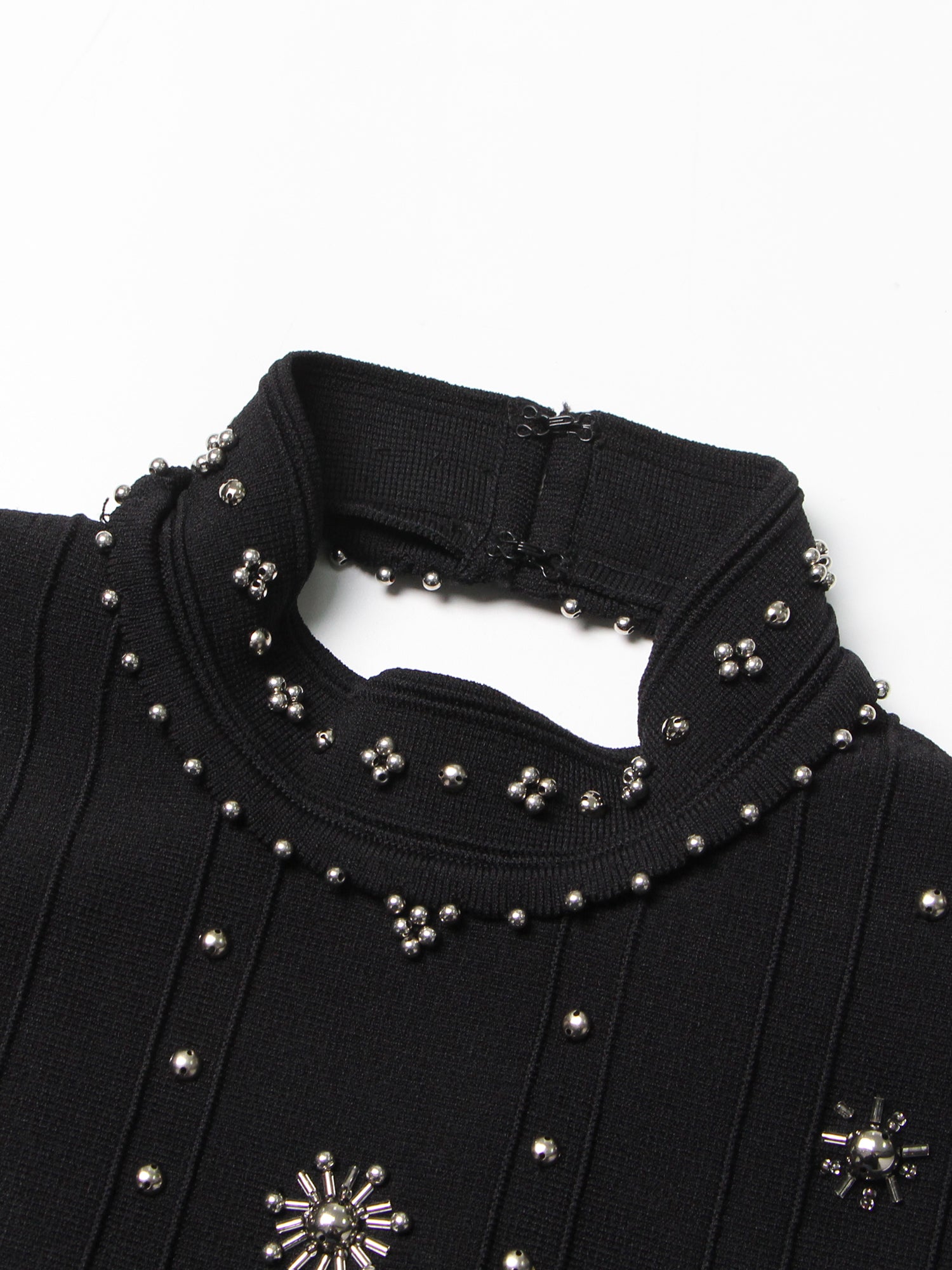 Black Sleeveless Midi Dress with Beaded & Studded Details - SISPELL