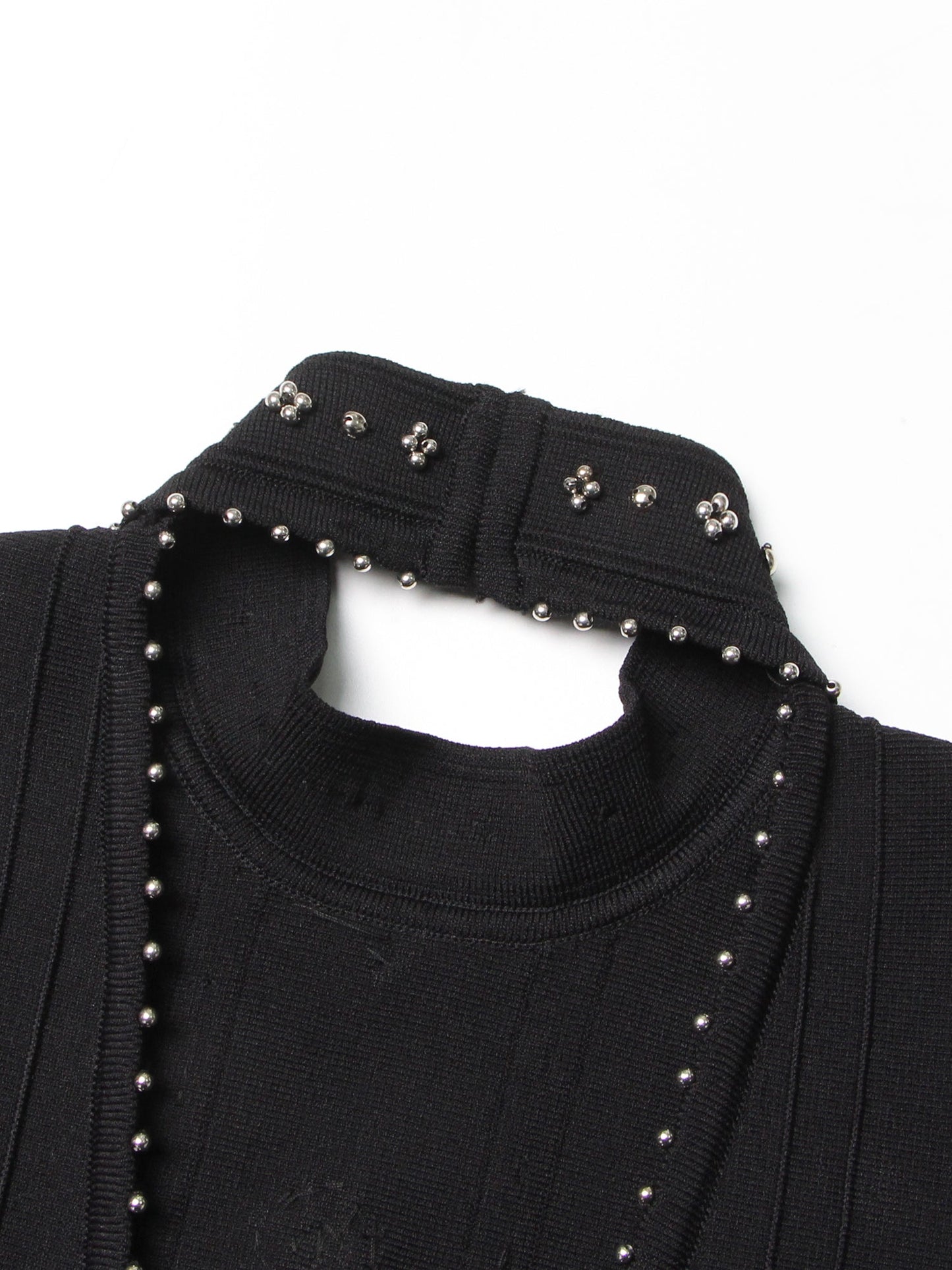 Black Sleeveless Midi Dress with Beaded & Studded Details - SISPELL