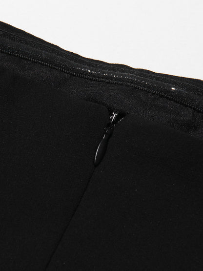 Black Strapless Maxi Evening Dress with Gold Detail - SISPELL