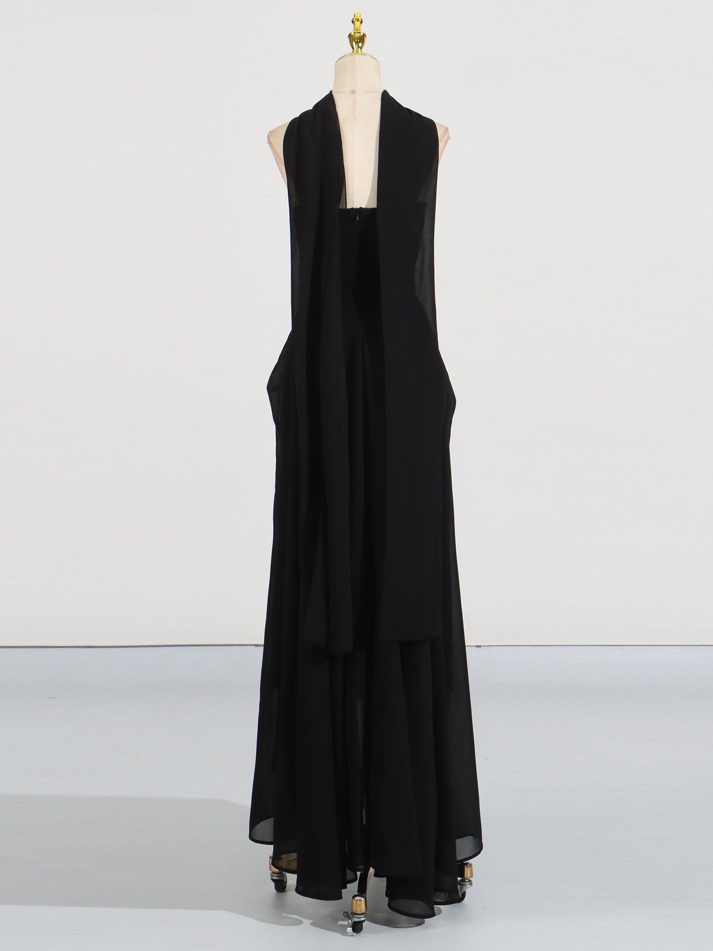Black Strapless Maxi Evening Dress with Gold Detail - SISPELL