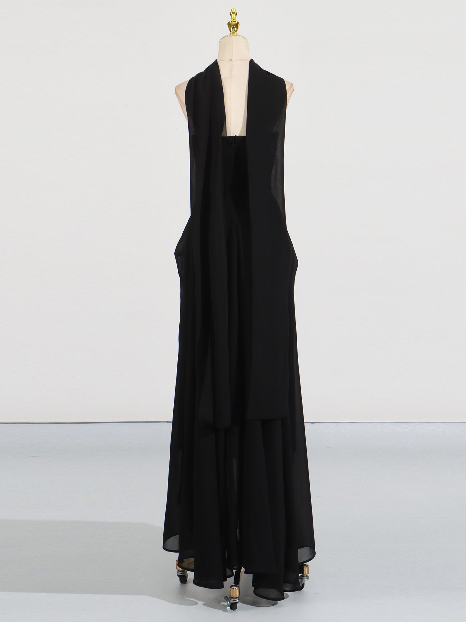 Black Strapless Maxi Evening Dress with Gold Detail - SISPELL