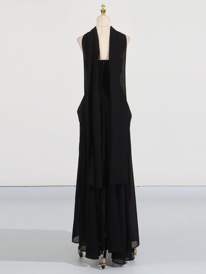 Black Strapless Maxi Evening Dress with Gold Detail - SISPELL