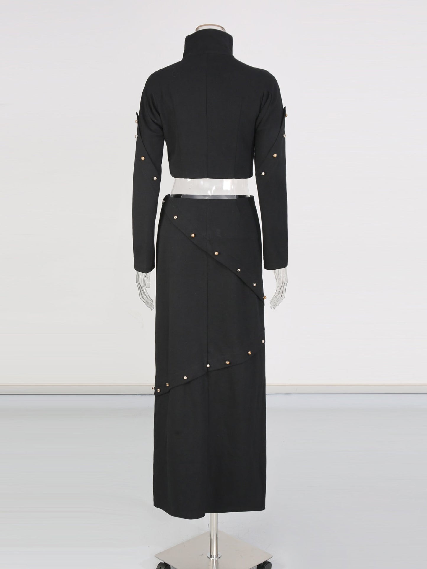 Black Studded Crop Top & Maxi Skirt Two - Piece Set - SISPELL