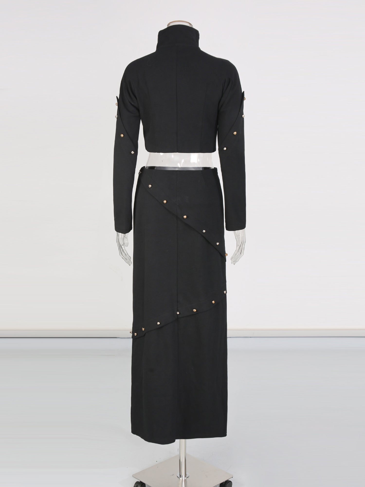 Black Studded Crop Top & Maxi Skirt Two - Piece Set - SISPELL