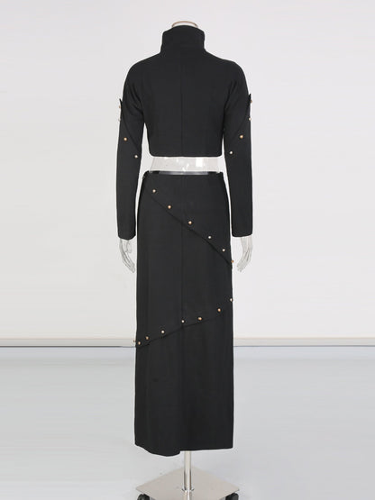 Black Studded Crop Top & Maxi Skirt Two - Piece Set - SISPELL