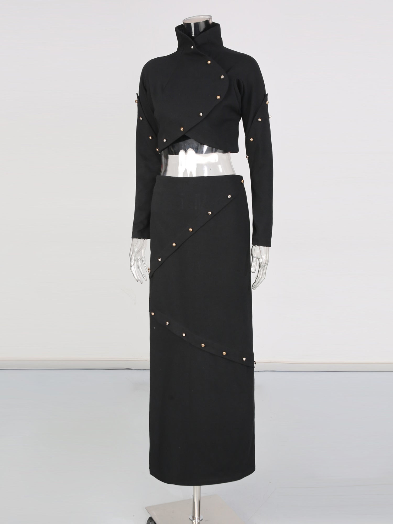 Black Studded Crop Top & Maxi Skirt Two - Piece Set - SISPELL