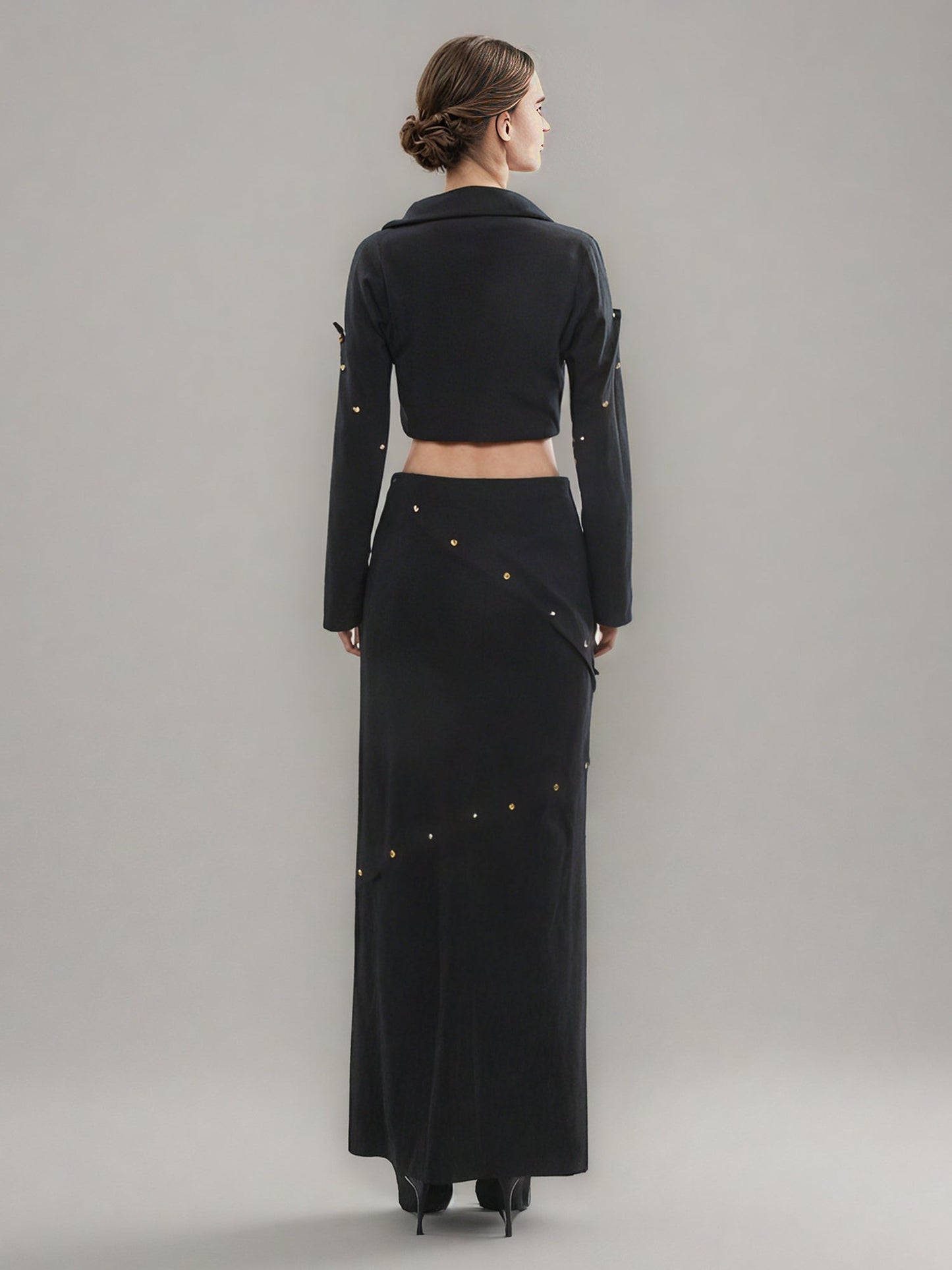 Black Studded Crop Top & Maxi Skirt Two - Piece Set - SISPELL