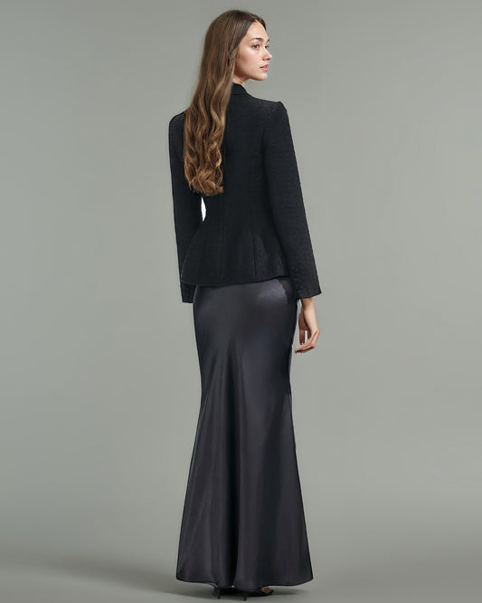 Black Tweed Blazer & Mermaid Skirt Set - SISPELL