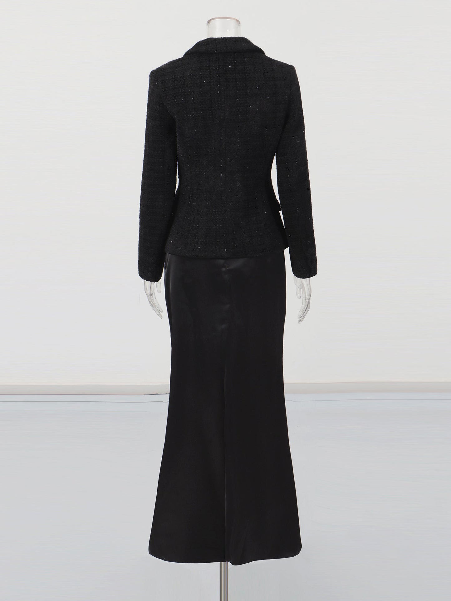 Black Tweed Blazer & Mermaid Skirt Set - SISPELL