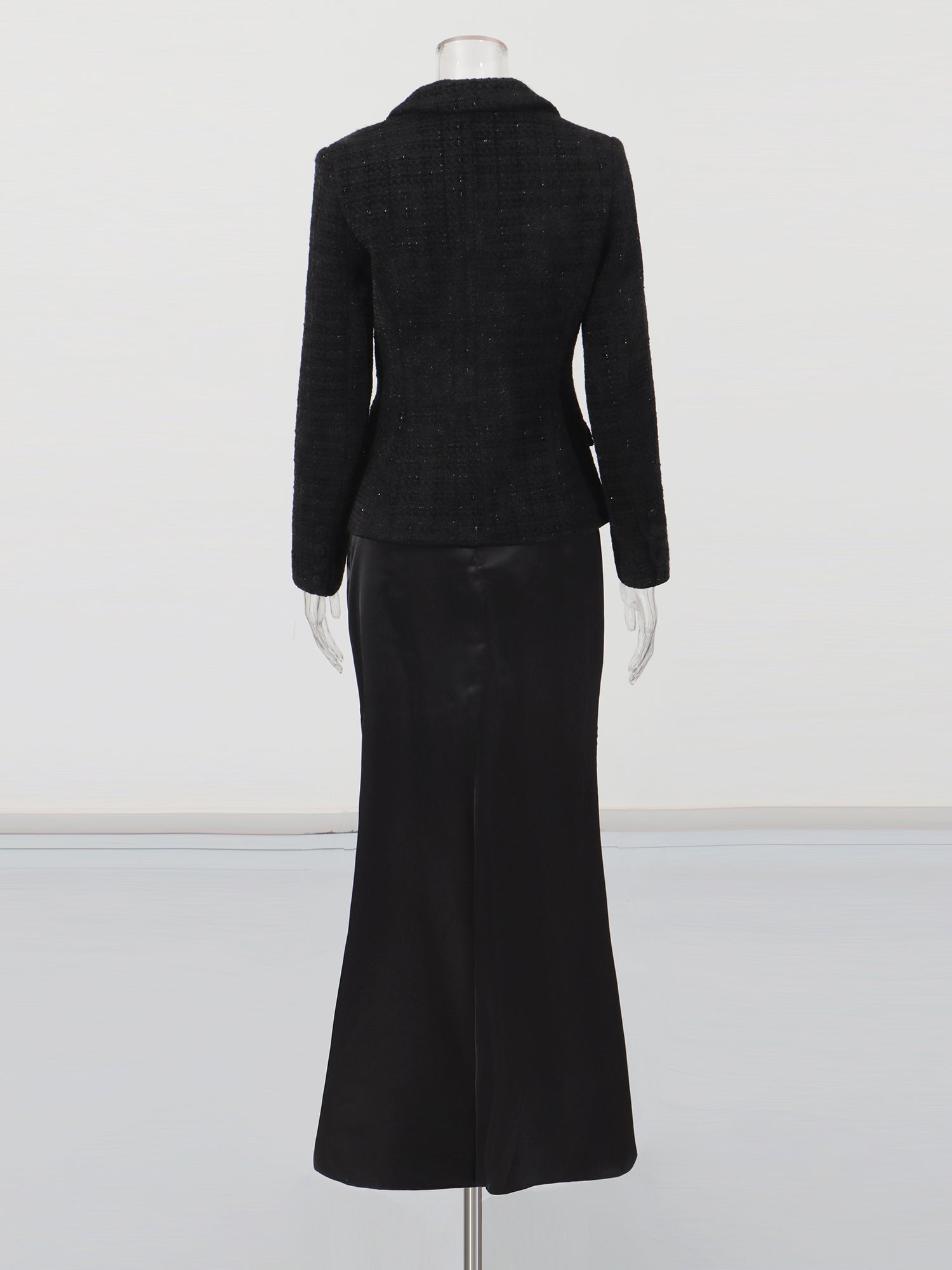 Black Tweed Blazer & Mermaid Skirt Set - SISPELL