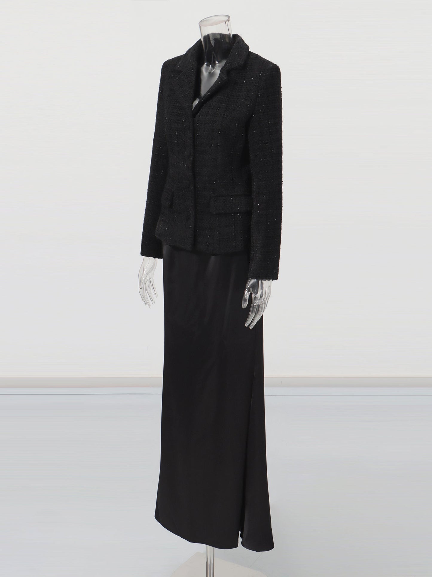 Black Tweed Blazer & Mermaid Skirt Set - SISPELL