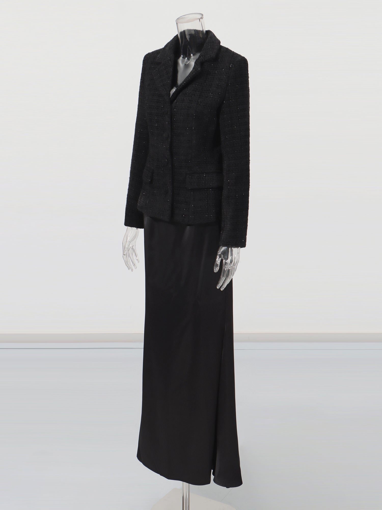 Black Tweed Blazer & Mermaid Skirt Set - SISPELL