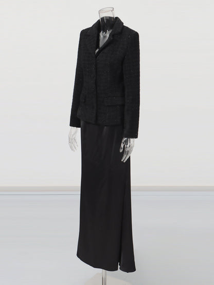 Black Tweed Blazer & Mermaid Skirt Set - SISPELL