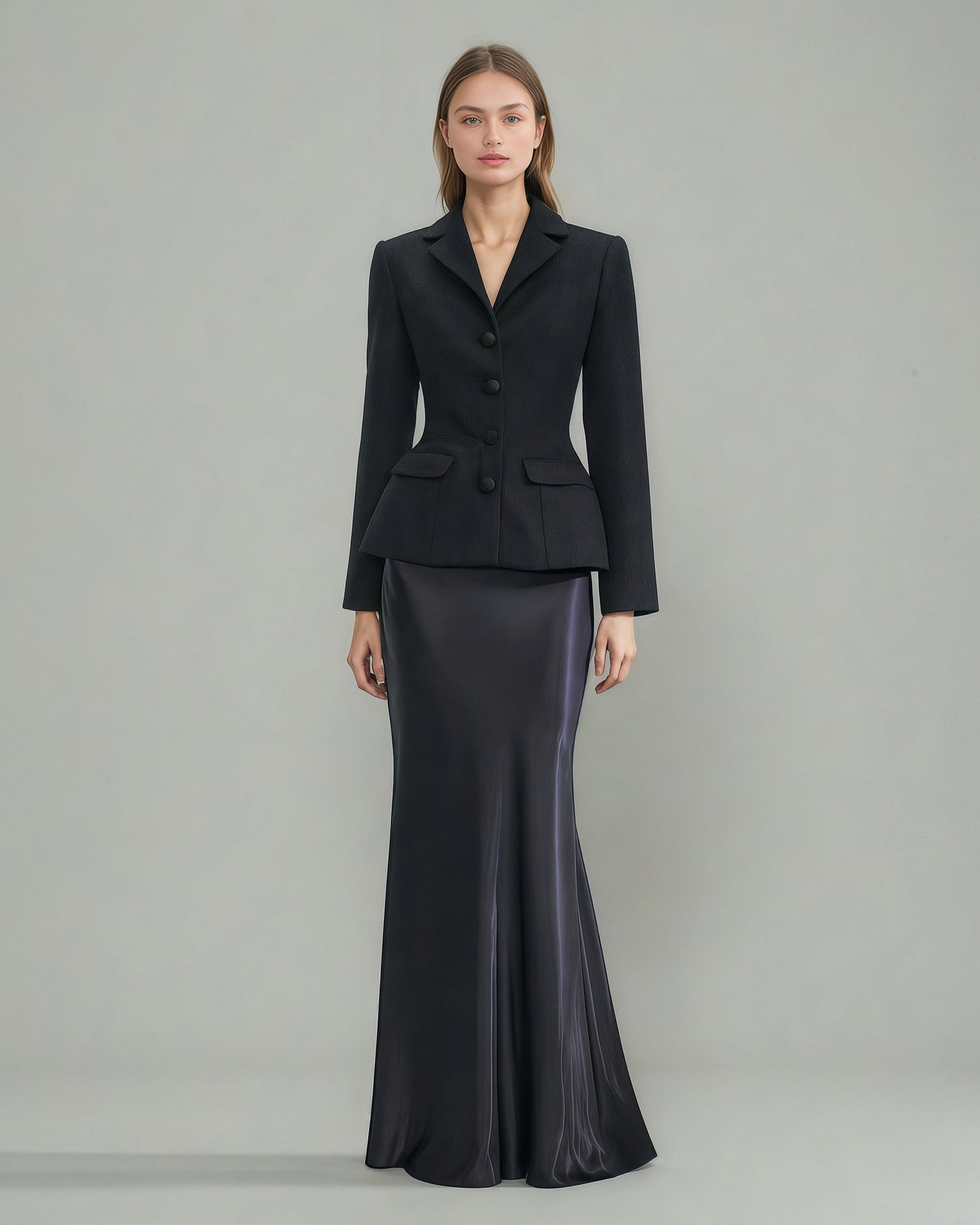 Black Tweed Blazer & Mermaid Skirt Set - SISPELL