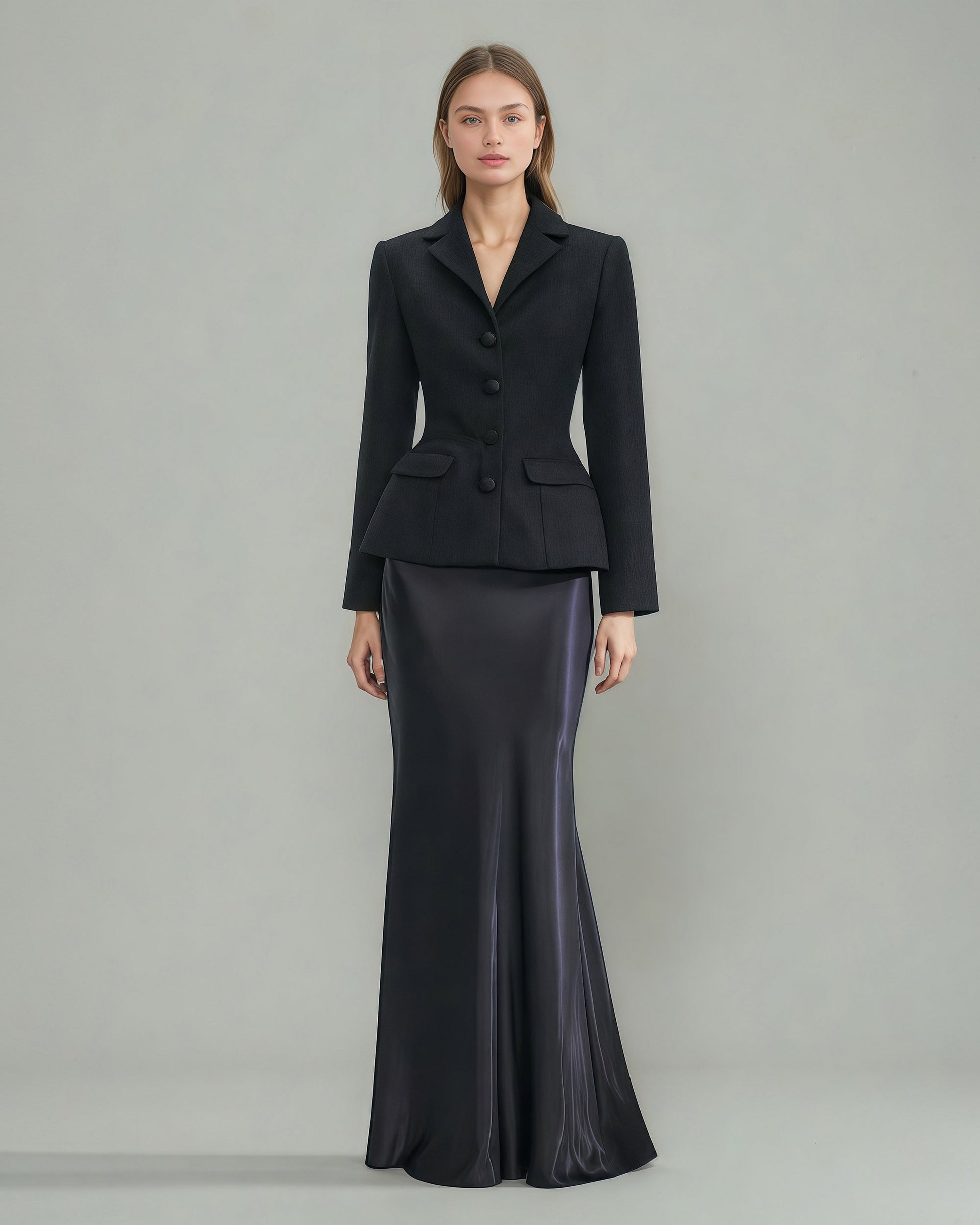 Black Tweed Blazer & Mermaid Skirt Set - SISPELL